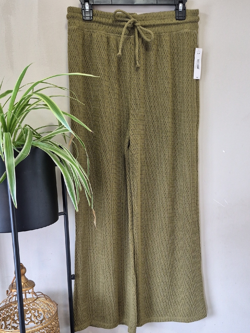 Olive Knit Wide-Leg Pants